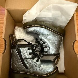 Dr. Martens Ice Blue Crinkle Metallic Boots Toddler